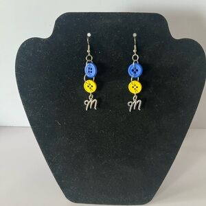 Milwaukee Brewers Blue & Yellow Button Earrings with Silver M Charm